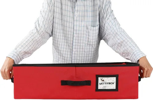 Miniatura 3 de Sattiyrch Caja de almacenamiento de adornos de Navidad, la caja contribuye con ranuras para 64 adornos navideños de 3 pulgadas debajo de la cama Rojo