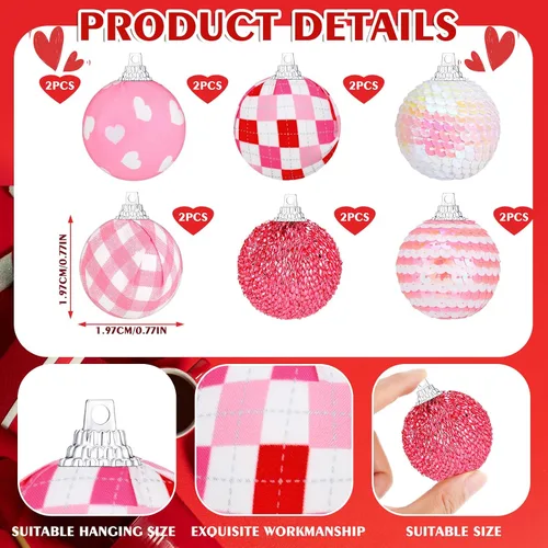 Miniatura 2 de Zhanmai Adorno de bola para el día de San Valentín, mini bola envuelta en tela, adornos colgantes decorativos, decoraciones de amor, 1.97 pulgadas