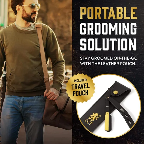 Miniatura 6 de Kit de maquinilla de afeitar para cortar garganta con cuchillas y bolsa de viaje, afeitadora profesional de peluquería de acero inoxidable negro