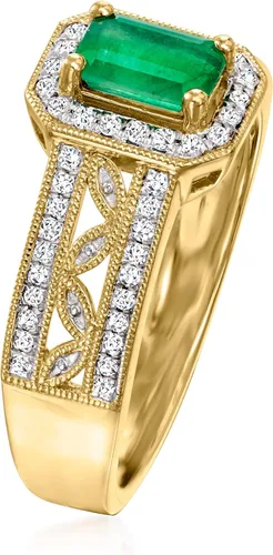 Miniatura 3 de Ross-Simons 040 Carat Emerald and 22 ct tw Diamond Halo Ring in 14kt Yellow Gold
