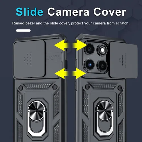 Miniatura 3 de Janmitta Funda compatible con Moto Edge 2025, cubierta integrada para lente de cámara deslizante + soporte de anillo de dedo, resistente, a prueba