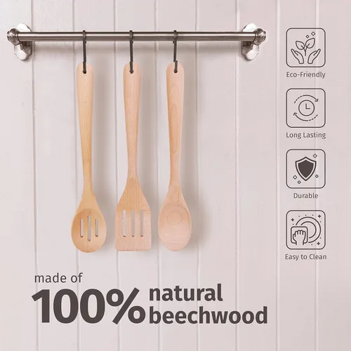 Miniatura 2 de PrintSupremacy - Utensilios de cocina personalizados de madera de haya, utensilios de cocina de madera antiadherente, utensilios de cocina, juego