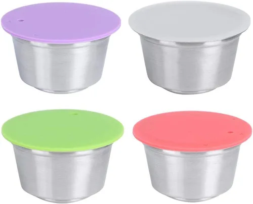 Miniatura 9 de Taza de cápsula de café recargable reutilizable de acero inoxidable de silicona con cubierta de polvo prensado apto para cafetera 1.4 fl oz (2#)