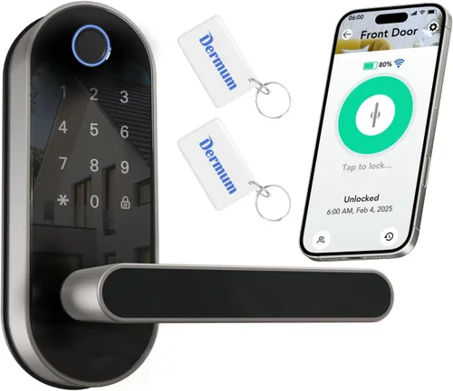 Cerradura inteligente digital de huellas dactilares sin llave con mango y teclado: cerradura electrónica/eléctrica con código, control de Plateado