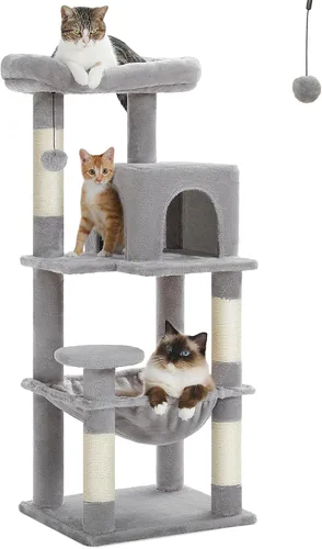 Miniatura 19 de PETEPELA Árbol de Madera para Gatos de Interior Torre de Múltiples Niveles con Postes Rascadores Cubiertos de Sisal, Condominio Acogedor, Hamaca