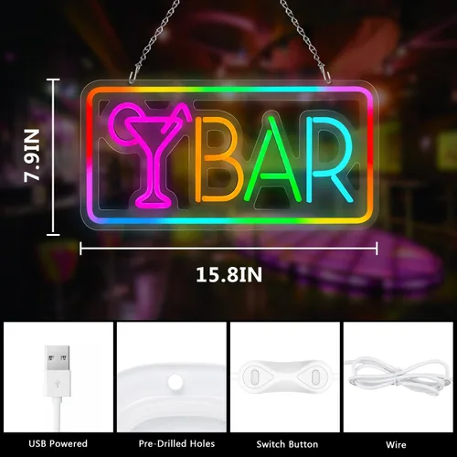 Miniatura 4 de Letrero de neón de barra, letrero LED para decoración de pared, letreros de luz de neón LED para el hogar, luces de barra alimentadas por USB
