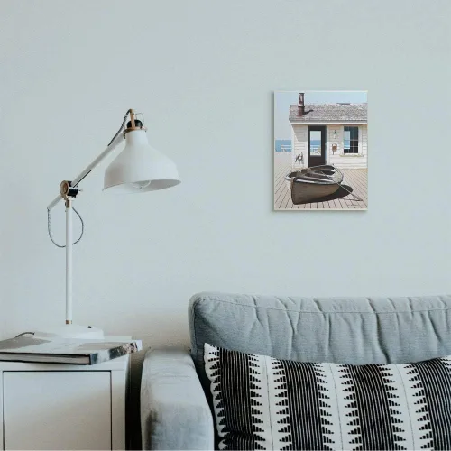 Miniatura 2 de Stupell Industries Barco en el paseo marítimo Tranquil Coastal Boathouse Pintura diseñada por Zhen-Huan Lu Art, 10 x 15 pulgadas, placa de pared