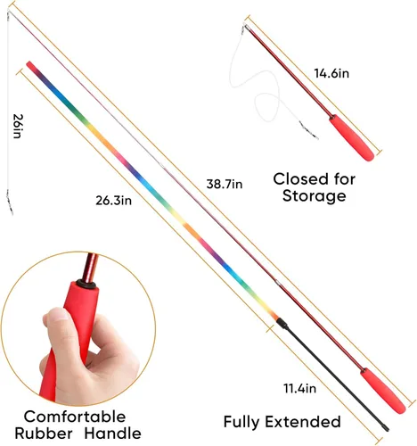 Miniatura 3 de Juguetes para Gatos de Interior, 11 Paquetes Juego de Varita Interactiva para Gatos con Juguetes de Plumas y Recambios de Cinta, Varita Retráctil