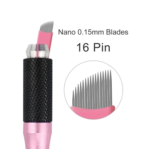 Miniatura 2 de 50 piezas de hoja de microblading desechables rosa #16 nano-cuchillas 0.006 in nano-agujas perfectas para trazos de cabello, cejas, agujas más finas