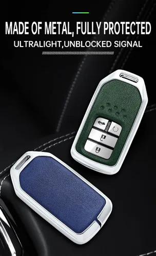 Miniatura 3 de ontto Funda de cuero para llavero de 360 grados de protección para Honda Civic Accord Pilot CRV HRV CRZ Fit Odyssey JED Crosstour Ridgeline Crider