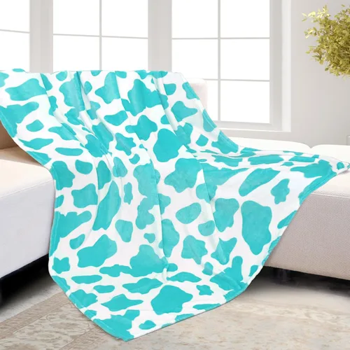 Miniatura 25 de HSEEC Manta de felpa azul con estampado de vaca, manta pequeña de franela de forro polar suave para sofá, 40 x 50 pulgadas