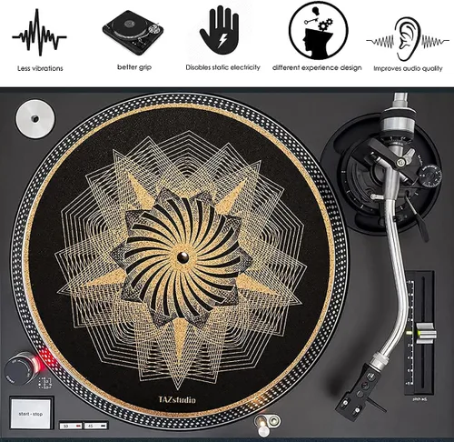Miniatura 7 de Alfombrilla giratoria de corcho para un mejor soporte de sonido en el tocadiscos de vinilo LP - Diseño geométrico original, tapete de corcho claro