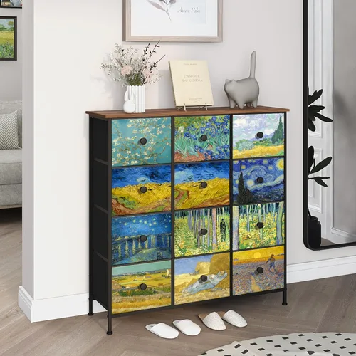 Miniatura 4 de EXOTICA Cómoda para dormitorio con 12 cajones, cómoda alta y cómoda de cajones de tela, torre de almacenamiento para sala de estar, armario, pasillo