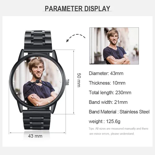 Miniatura 4 de Gemszoo Reloj de encargo de la foto del reloj personalizado de la foto del reloj del cuarzo de la malla del acero inoxidable para los hombres