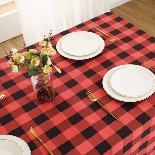 Miniatura 3 de Softalker - Mantel rectangular a cuadros, impermeable para exteriores, 54 x 120 pulgadas, mantel de búfalo a cuadros, resistente a las manchas