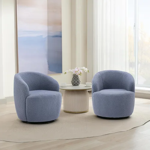 Miniatura 29 de FOXHUNTER Silla giratoria de barril, sillón individual pequeño de 360°, cómodo sofá redondo, sillas de botón acolchadas, modernas sillas de acento