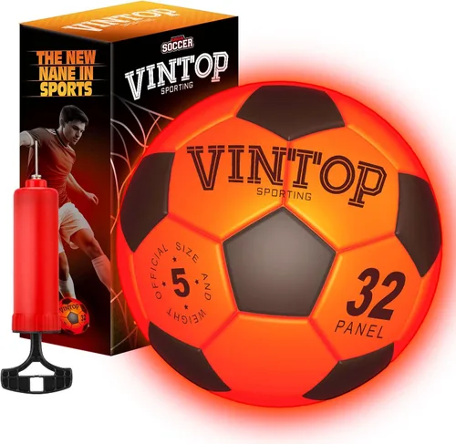VINTOP Balón de fútbol iluminado para niños que brilla en la oscuridad, no 5 con bomba, deportes y actividades al aire libre con luz LED, ideas de