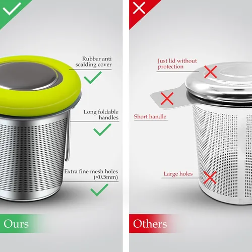 Miniatura 4 de Infusor de Té de Acero Inoxidable Colador de Té Mango Plegable Filtro de Té Colador de Malla Extra Fina Cesta de Preparación con Tapa para Té