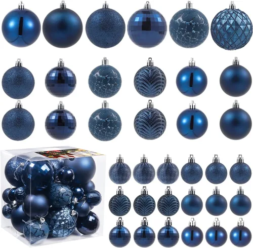 LANGXUN 36 bolas de decoración de árbol de Navidad azul medianoche, bolas de Navidad, decoración de Navidad 2025, adornos de Navidad inastillables