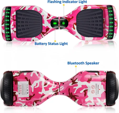 Miniatura 3 de FLYING-ANT Patinete autoequilibrante de 16.51 cm con altavoz y luces LED rojas Rosa (camouflage pink)