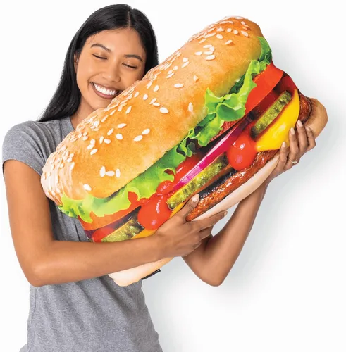 Much Comfort Almohada Decorativa 3D de Hamburguesa con Queso Jugosa de 23" - Hecha con Tela Súper Suave y Ultra Premium - Linda, Cómoda, de Felpa,