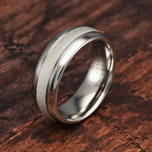 Miniatura 2 de 100S JEWELRY Anillos de tungsteno de oro blanco para hombres y mujeres, alianza de boda, acabado arenado, borde de cúpula, tamaños 6-16