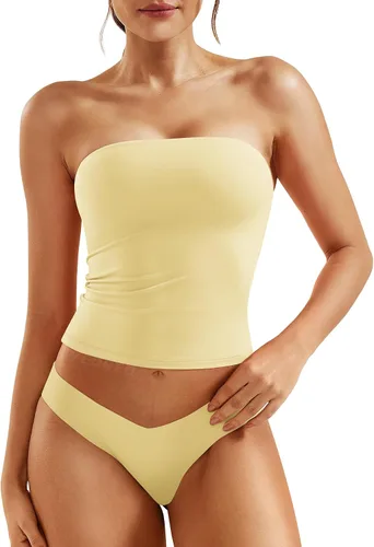 Miniatura 10 de YEOREO Sophie - Camiseta de tubo larga sexy para mujer, con doble forro, básica, Y2K, para verano, sin tirantes, ajustada, para salir