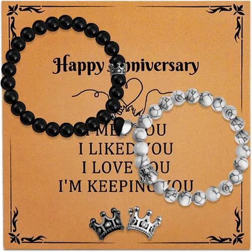 Pulseras de amor a juego para novio y novia, pulseras a juego para parejas, regalos de relación a larga distancia con tarjeta de aniversario,