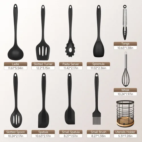 Miniatura 6 de Juego de utensilios de cocina de silicona con soporte grande giratorio de 360° de 7.3 pulgadas, juego de utensilios de cocina de silicona no tóxicos