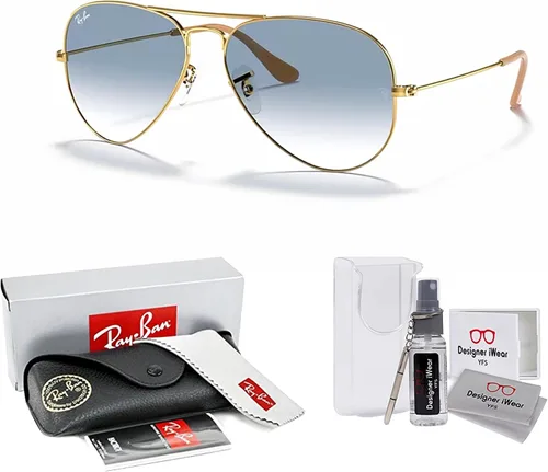 Miniatura 43 de Ray-Ban RB3025 - Lentes de sol de aviador de metal para hombre y mujer + paquete con kit de cuidado de gafas iWear de diseñador