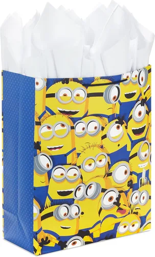 Hallmark Bolsa de regalo extra grande de 15 pulgadas con papel de seda (miniones) para niños, cumpleaños, Navidad