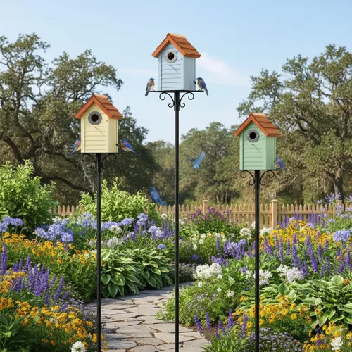 Cedar Alpha Bluebird Casas para Pájaros para Exteriores en Liquidación – Juego de 3 Cajas Nido con Protector contra Depredadores de Acero Inoxidable