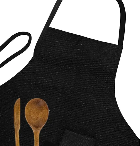 Miniatura 7 de Apron Waterdrop Resistant with Pockets Cooking Kitchen Aprons for Women Men Chef, Black