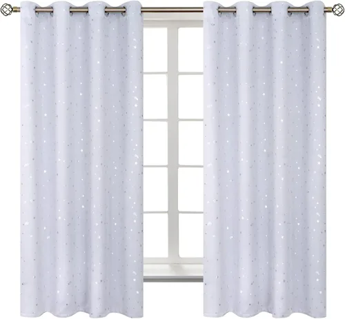 Miniatura 34 de BGment Cortinas opacas para dormitorio infantil, con aislamiento térmico, con ojales, estampado de estrellas plateadas, cortinas para oscurecer