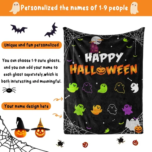 Miniatura 3 de Manta de Halloween personalizada con nombre, mantas de Halloween personalizadas para niños, Halloween personalizada para niños y niñas, bonita manta