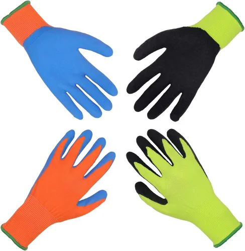 Miniatura 15 de HANDLANDY 3 pares de guantes de jardinería para niños sin látex, guantes de jardín para niños y niñas con revestimiento de nitrilo para niñas y Verde