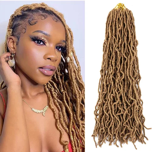 Miniatura 18 de Umylar - Paquetes de 7 rastas sintéticas de ganchillo de 24 pulgadas / 61 cm., extensiones de rastas suaves de diosa, cabello sintético de ganchillo