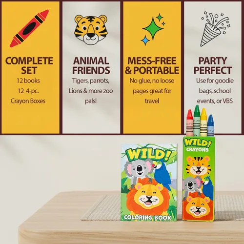 Miniatura 3 de Fun Express Mini Zoo Sarfari - Juego de libros y crayones para colorear de animales, 12 libros y 12 cajas de crayones - Recuerdos de fiesta
