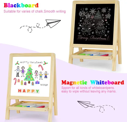 Miniatura 3 de Caballete de Arte de Madera de Doble Cara para Mesa de Niños - Pizarra y Pizarra Blanca para Pintar para Niños Pequeños, Caballete de Escritorio