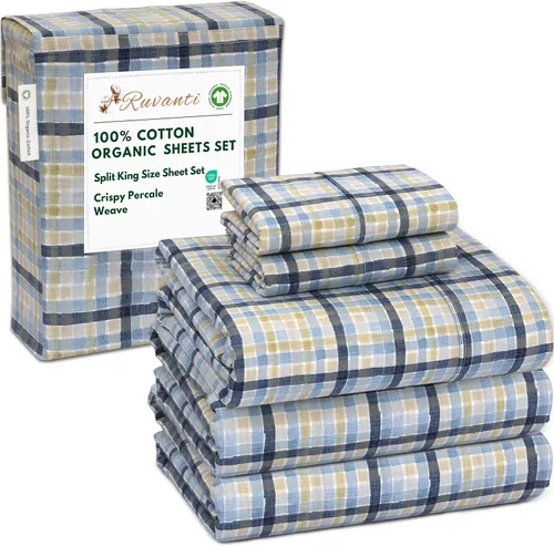 Miniatura 149 de RUVANTI Juego de sábanas de algodón orgánico 100% tamaño completo, tejido de percal, certificado GOTS, juego de 4 piezas, bolsillo profundo de 15