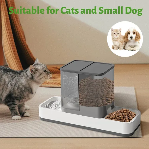 Miniatura 6 de Yummy Sam Comedero automático para mascotas pequeñas y dispensador de agua, 2 en 1 por gravedad para gatos, juego de comedero y bebedero automático