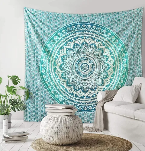 Miniatura 13 de ANJANIYA - Tapiz para colgar en la pared, diseño de mandala, nuevo sombreado dorado, decoración de dormitorio, metálico, hippy, arte de muro