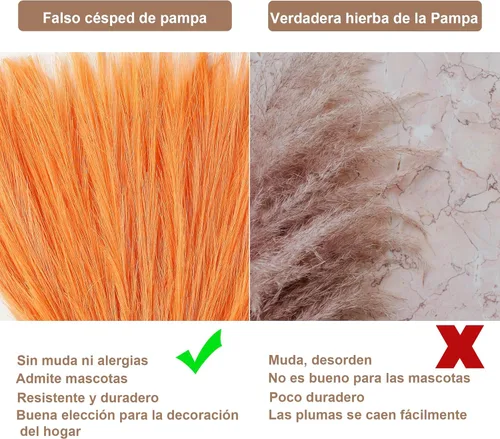 Miniatura 4 de Decoración de hierba de pampa naranja otoñal, 30 piezas de 17 pulgadas de hierba de pampa sintética, arreglo floral de hierba de pompas y relleno