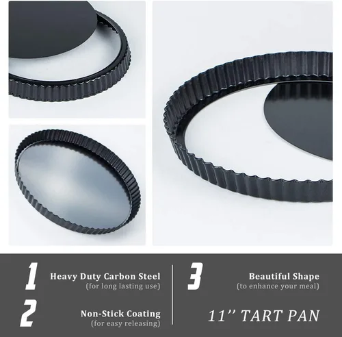 Miniatura 2 de Webake Sartén para tartas de 11 pulgadas, sartén para quiche, parte inferior extraíble, antiadherente, redonda