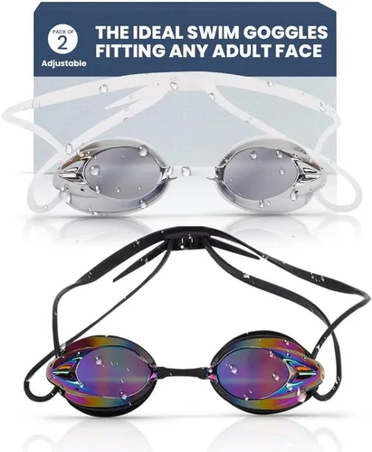 The Friendly Swede Gafas de natación antivaho para mujeres y hombres, con 3 piezas de nariz y funda, lente gran angular, paquete de 2 Blanco/Negro