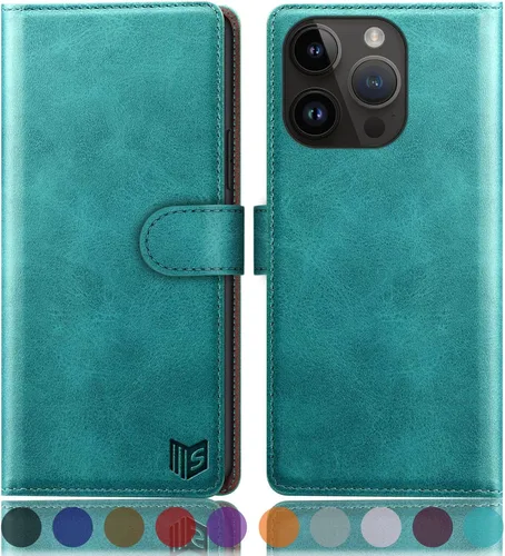 Miniatura 11 de SUANPOT Diseño para iPhone 15 Pro Max 6.7 pulgadas Funda tipo cartera con tarjetero de crédito RFID, funda de piel sintética para mujeres y hombres