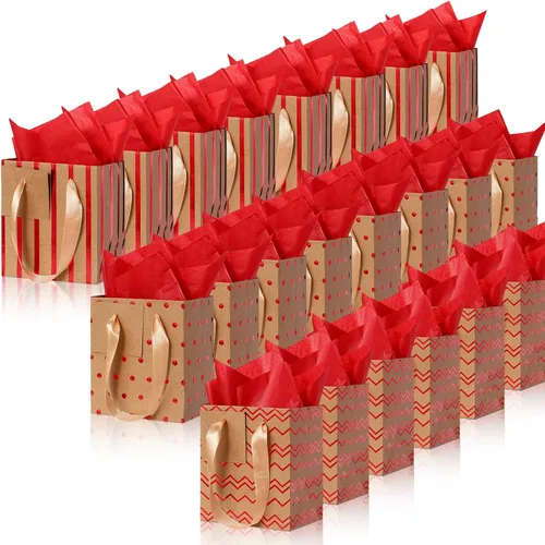 Miniatura 8 de Tenare - 24 pequeñas bolsas de regalo pequeñas de papel metálicas para fiestas, pequeñas con asas, papel de seda para joyas, envoltura de regalo