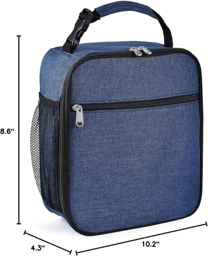 Miniatura 7 de Lonchera aislada azul marino, a prueba de fugas, portátil, con asa, para hombres, mujeres, niños y niñas, 10.2 pulgadas de largo x 4.3 pulgadas