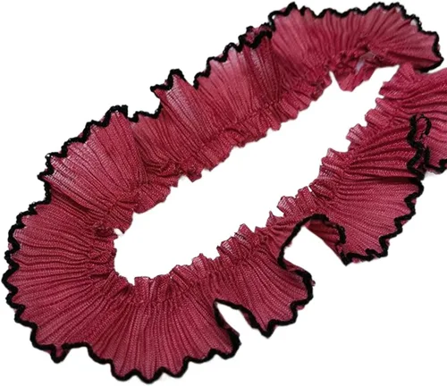 Miniatura 13 de Cinta de gasa plisada de 1 yarda x 1.2 in, ribete de volantes para bricolaje, apliques de costura, borde rosa + negro