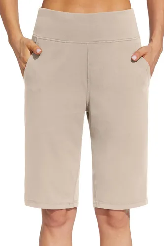 Pantalones cortos largos para mujer, 12 pulgadas, longitud a la rodilla, casual, para entrenamiento, atletismo, natación, bermudas
